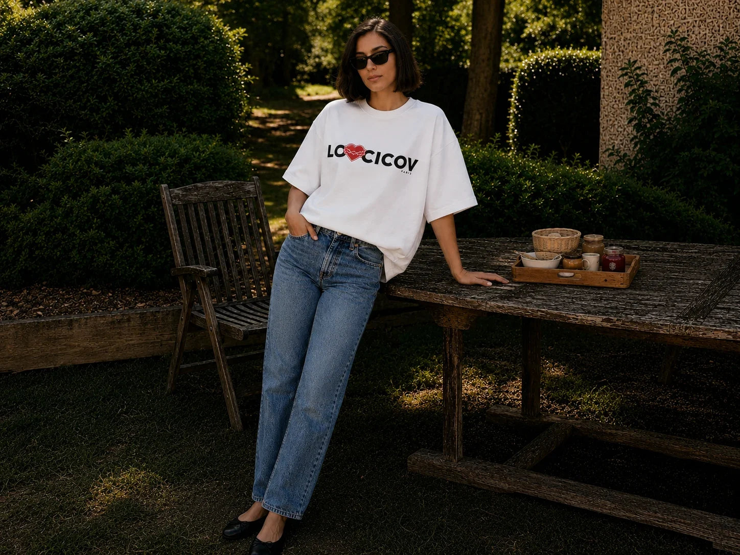T-shirt blanc LOVCICOV PARIS, logo cœur rouge — collection PowerLov