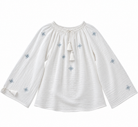 Blouse ILINCA — Brodée main, flocons bleu brume