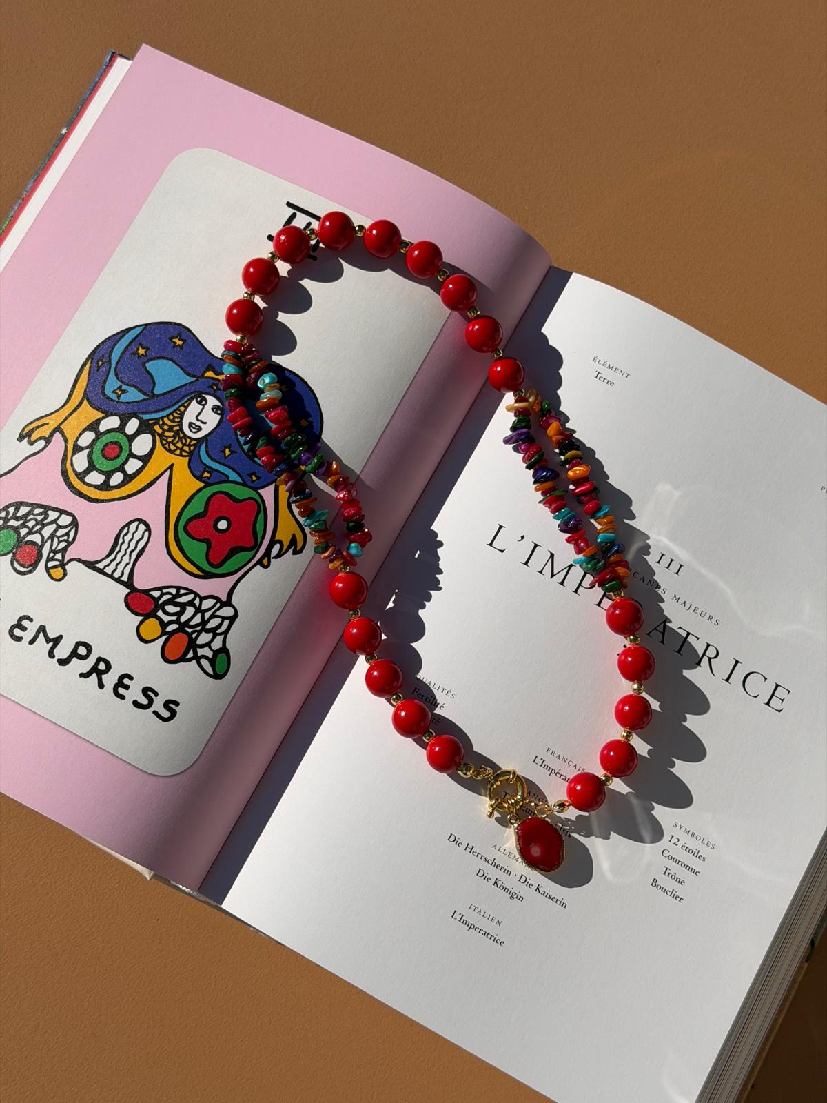 COLLIER CORAIL & PIERRES MULTICOLORES
