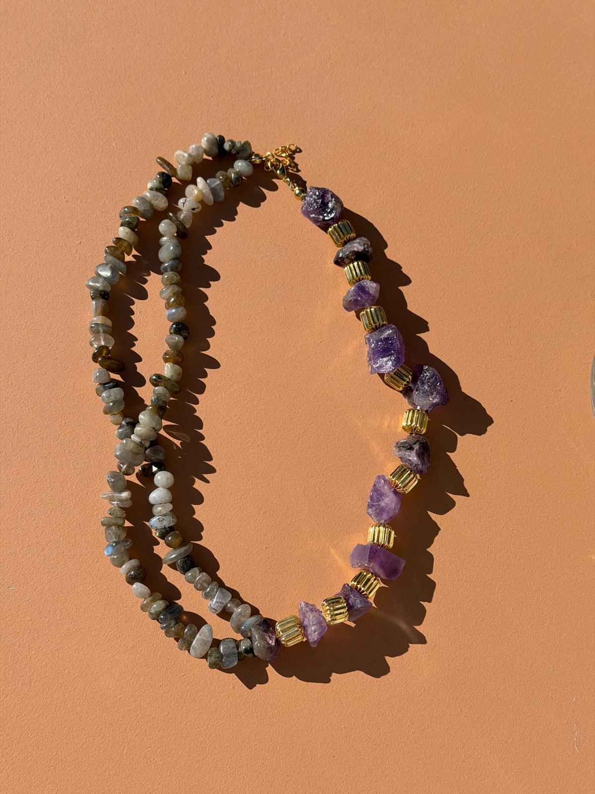 COLLIER LABRADORITE & AMÉTHYSTE