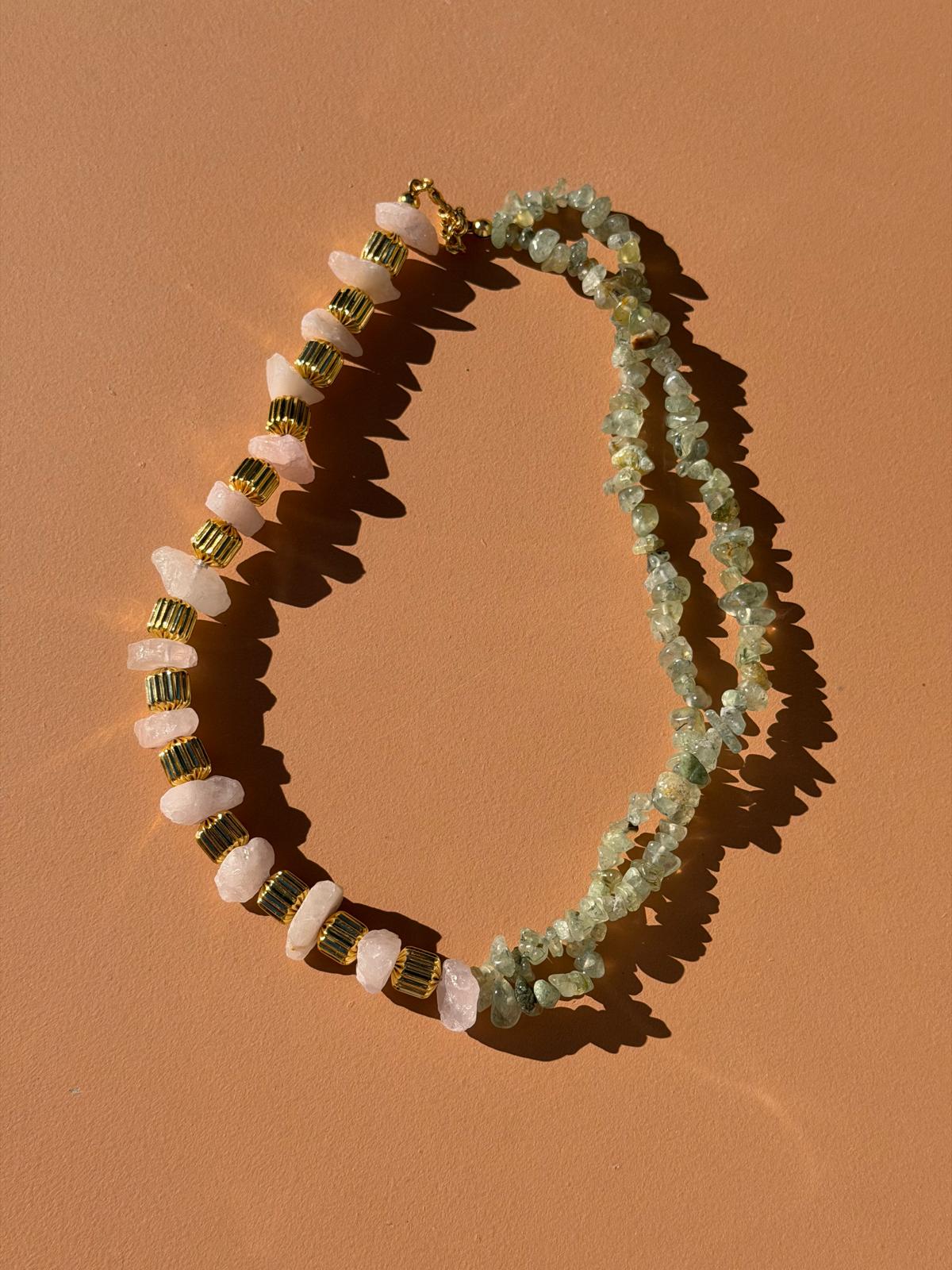 COLLIER QUARTZ ROSE & AVENTURINE