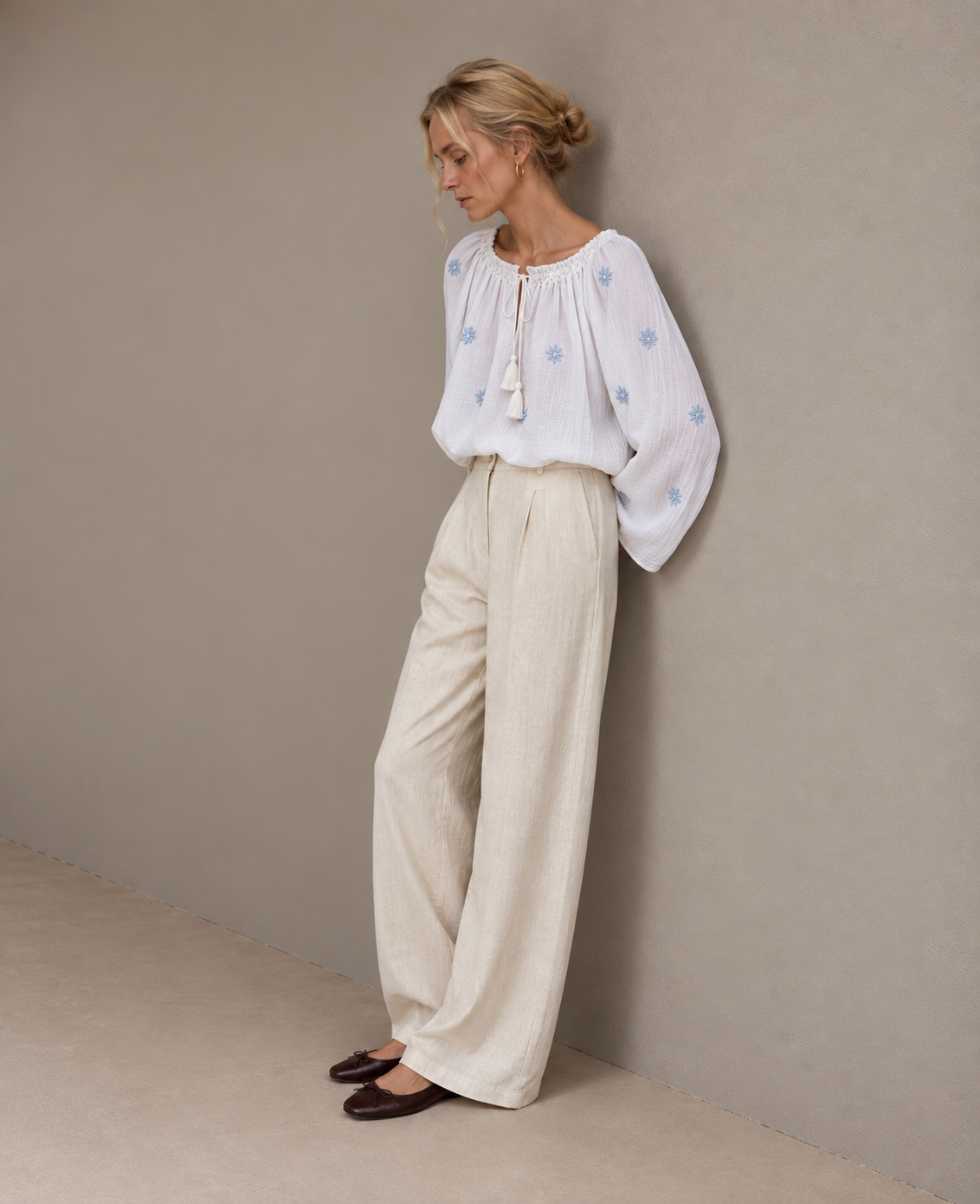 Blouse LUNA — Flocons bleu ciel