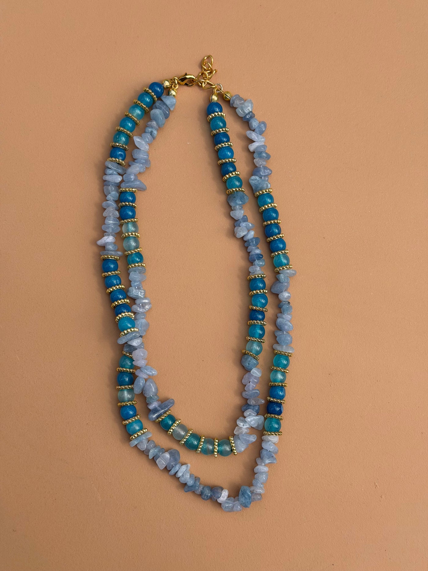 COLLIER AIGUE-MARINE & AGATE BLEUE