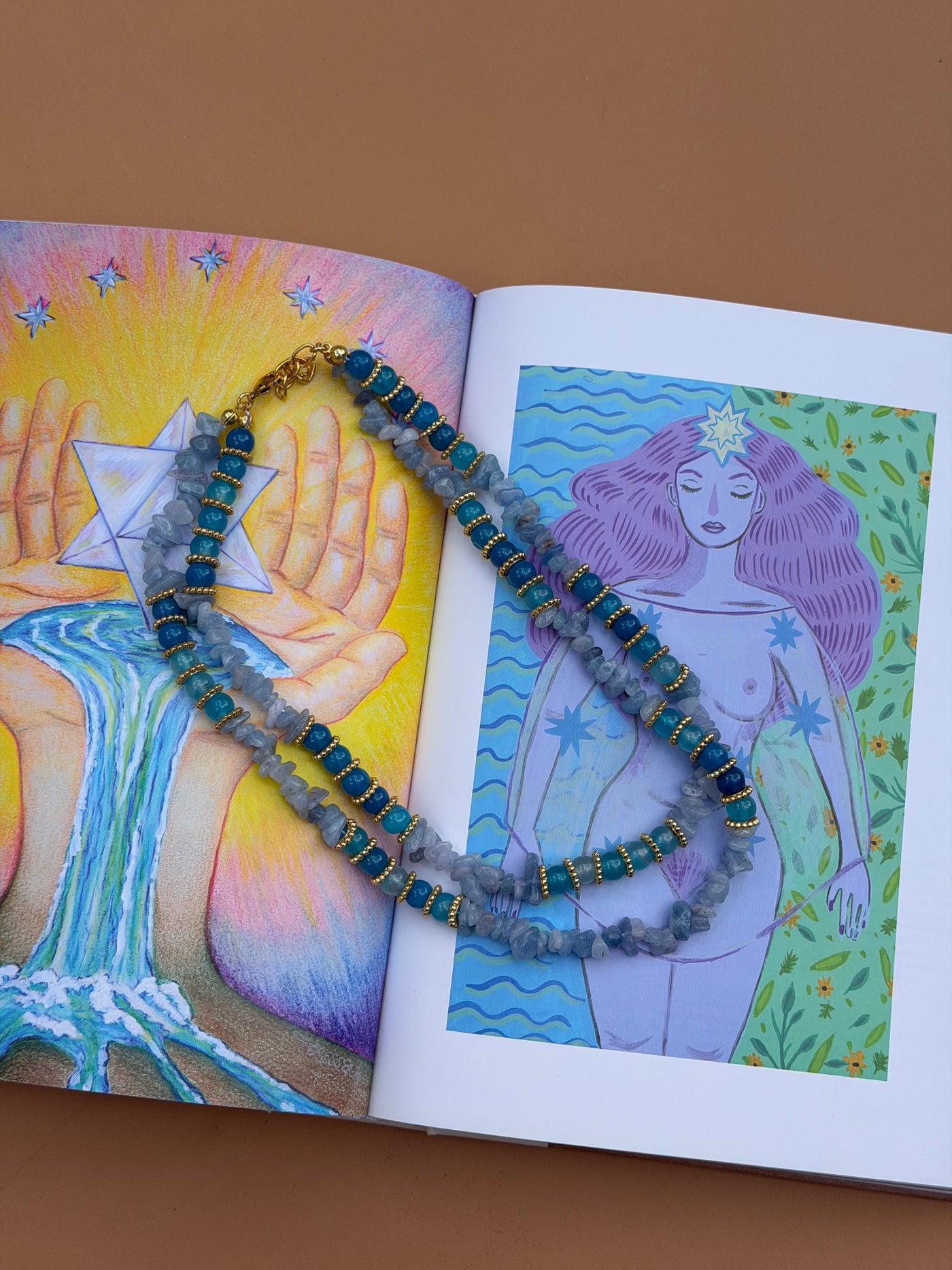 COLLIER AIGUE-MARINE & AGATE BLEUE