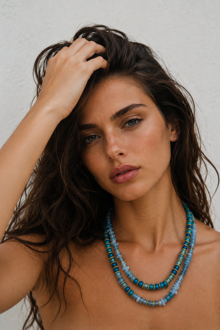 COLLIER AIGUE-MARINE & AGATE BLEUE