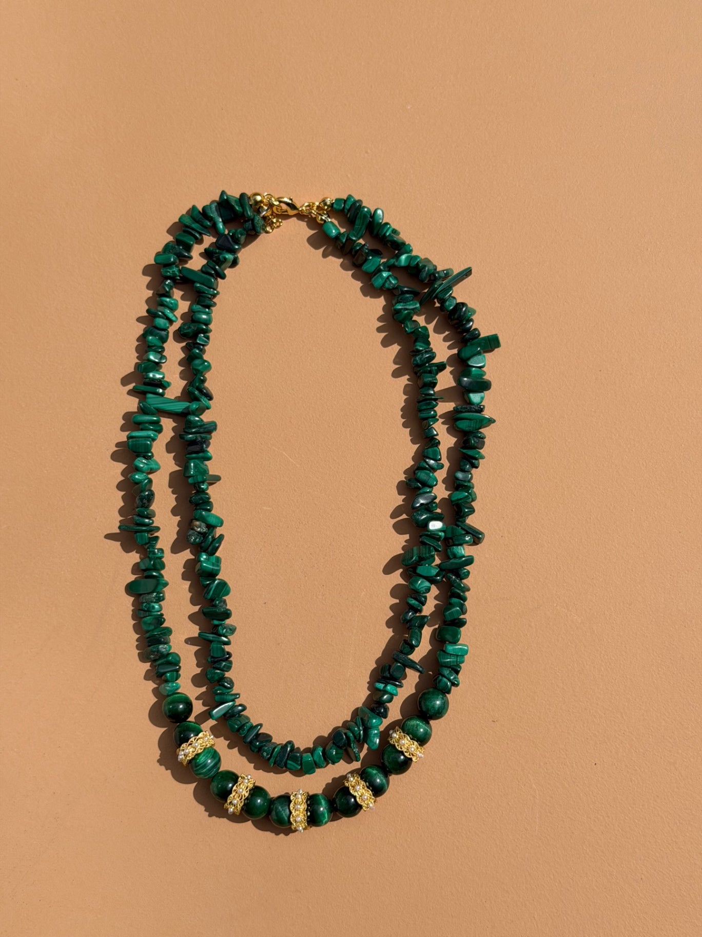 COLLIER MALACHITE CHIPS DOUBLE