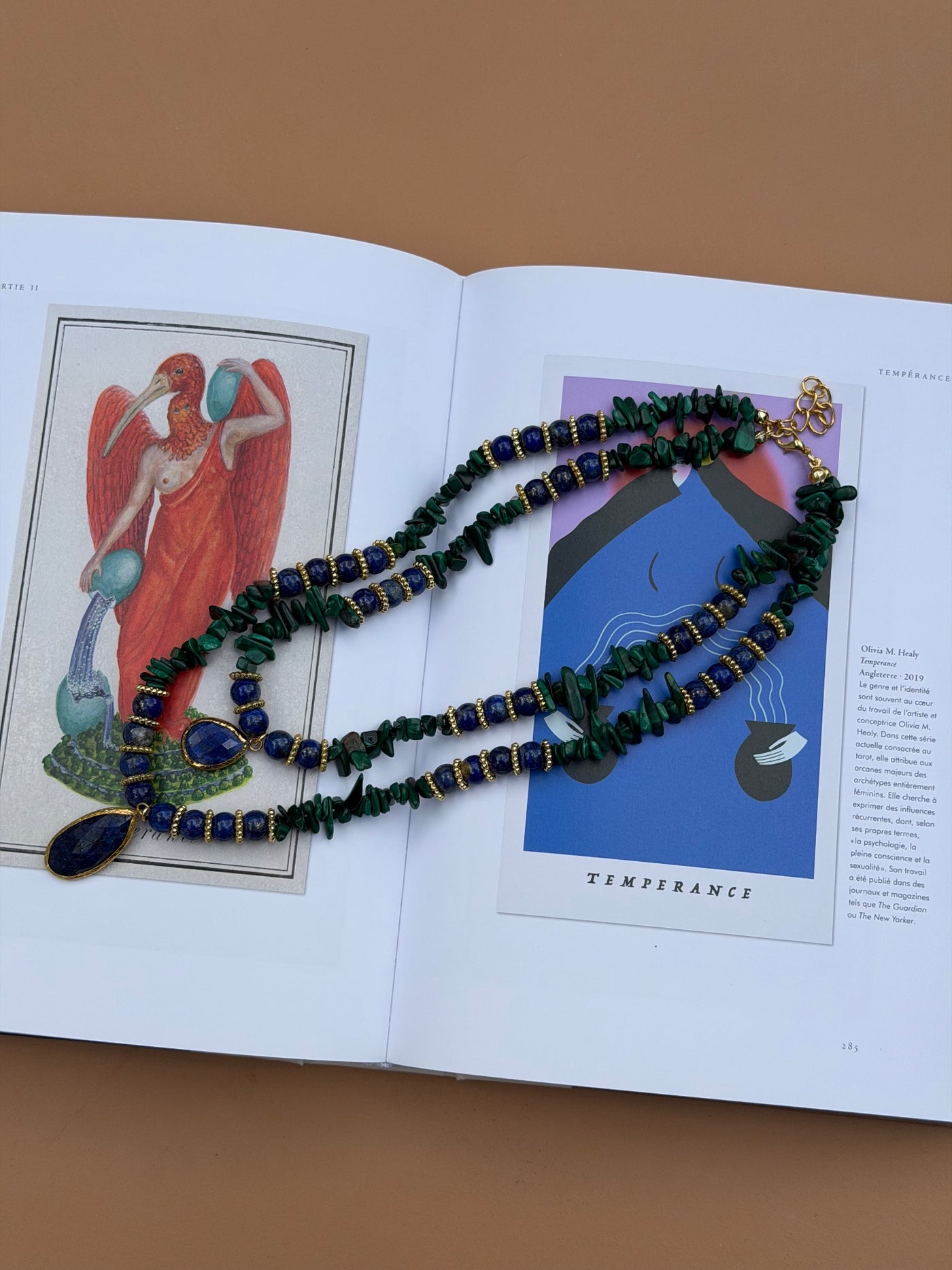 COLLIER MALACHITE & LAPIS DOUBLE PENDENTIF
